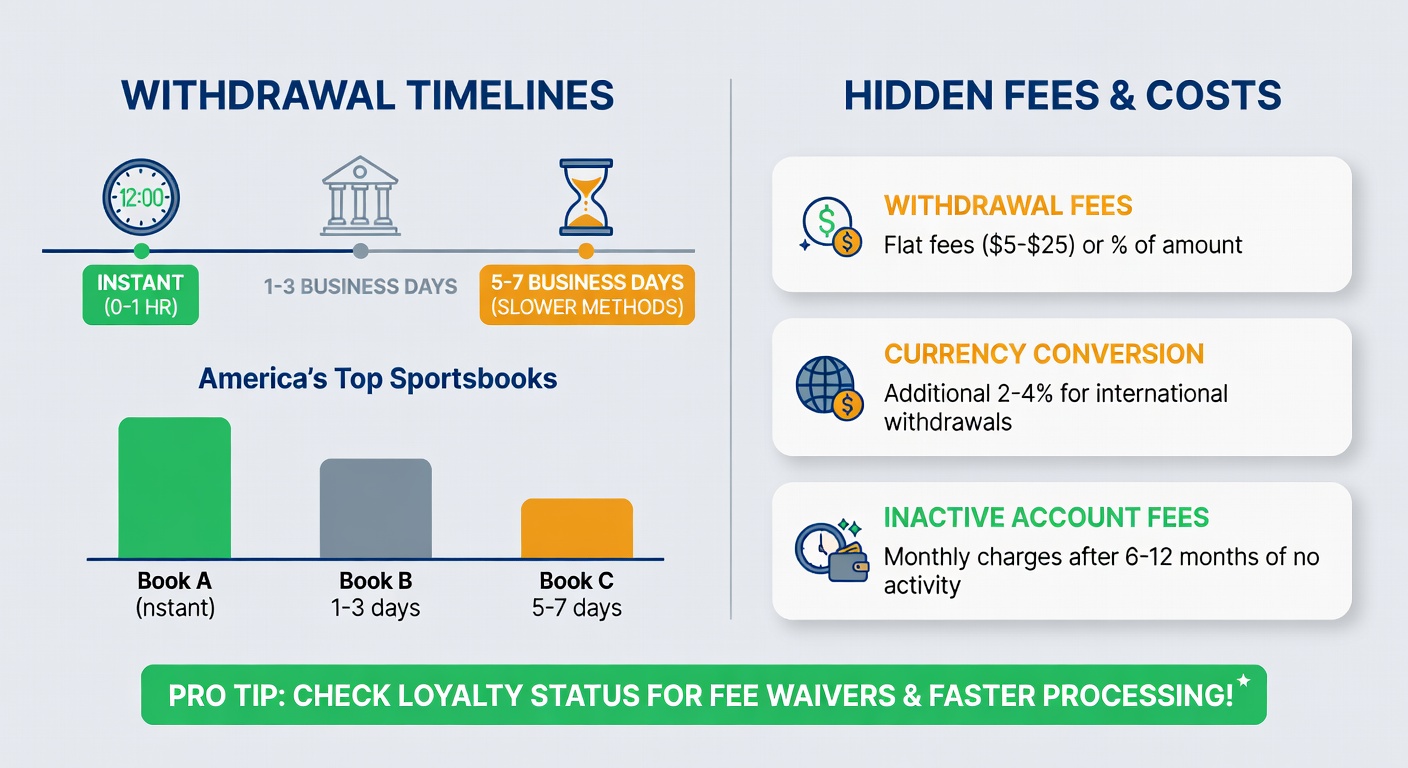 Detailed chart exposing common hidden fees and minimum withdrawal amounts on top US sportsbooks in 2026