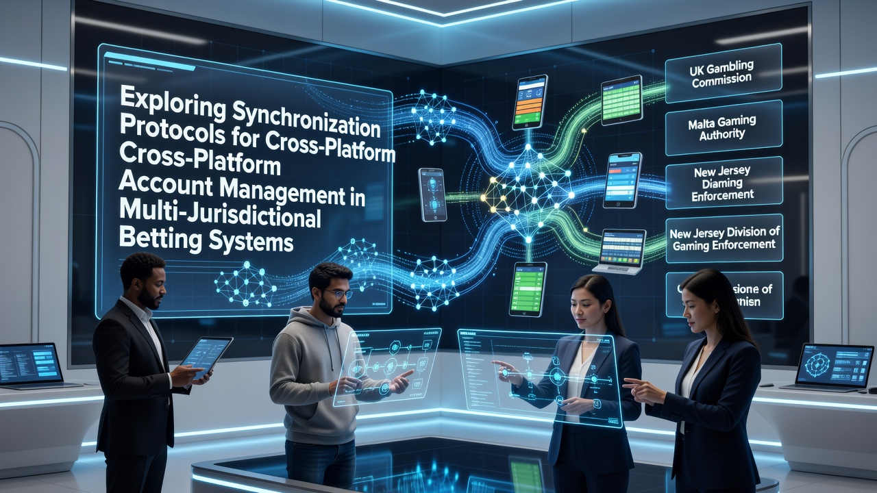 Diagram showing data synchronization flows across multiple state-regulated betting platforms with secure protocol layers
