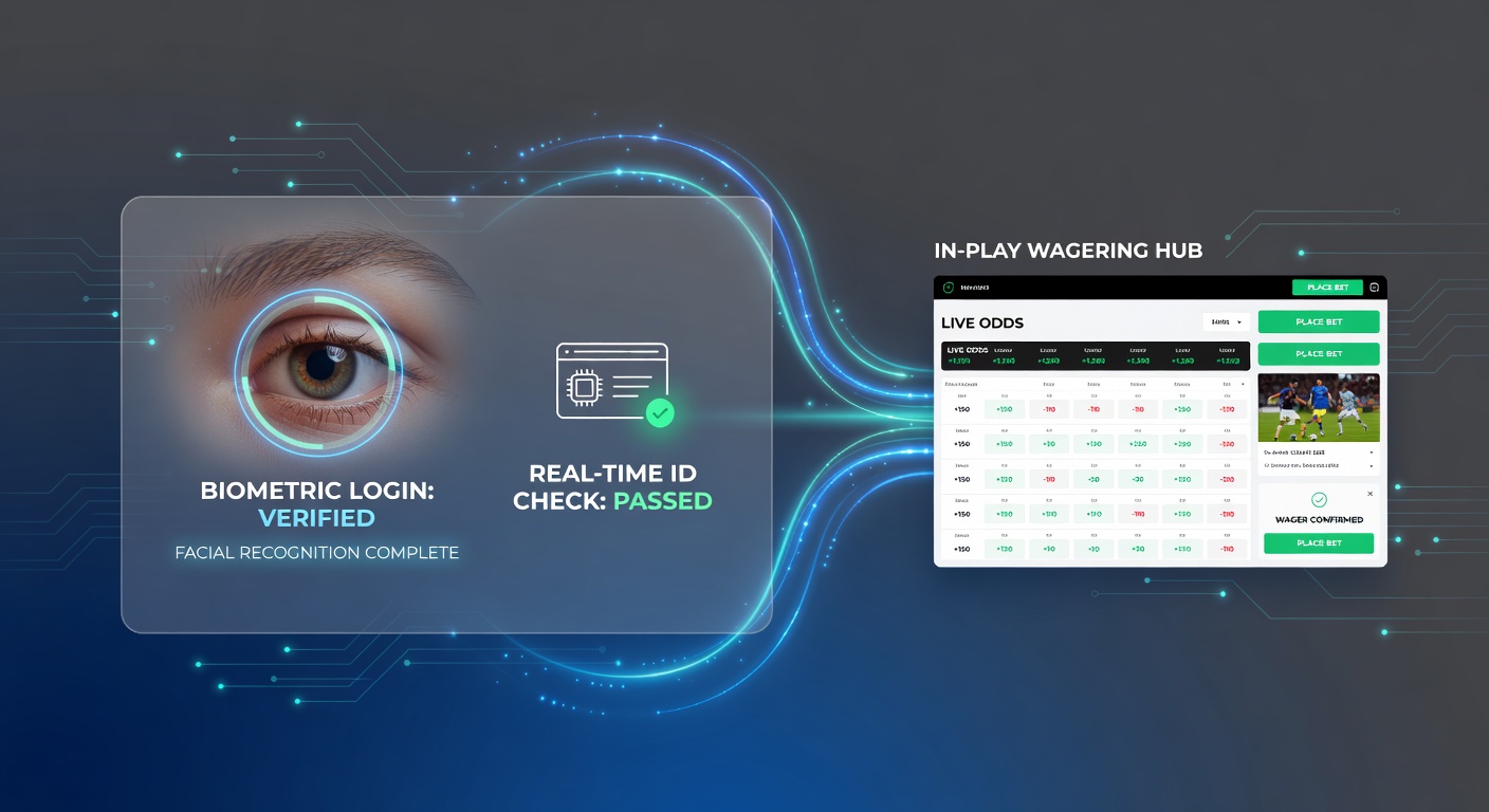 Biometric login interface displayed on a licensed mobile sports betting app during an in-play wager session