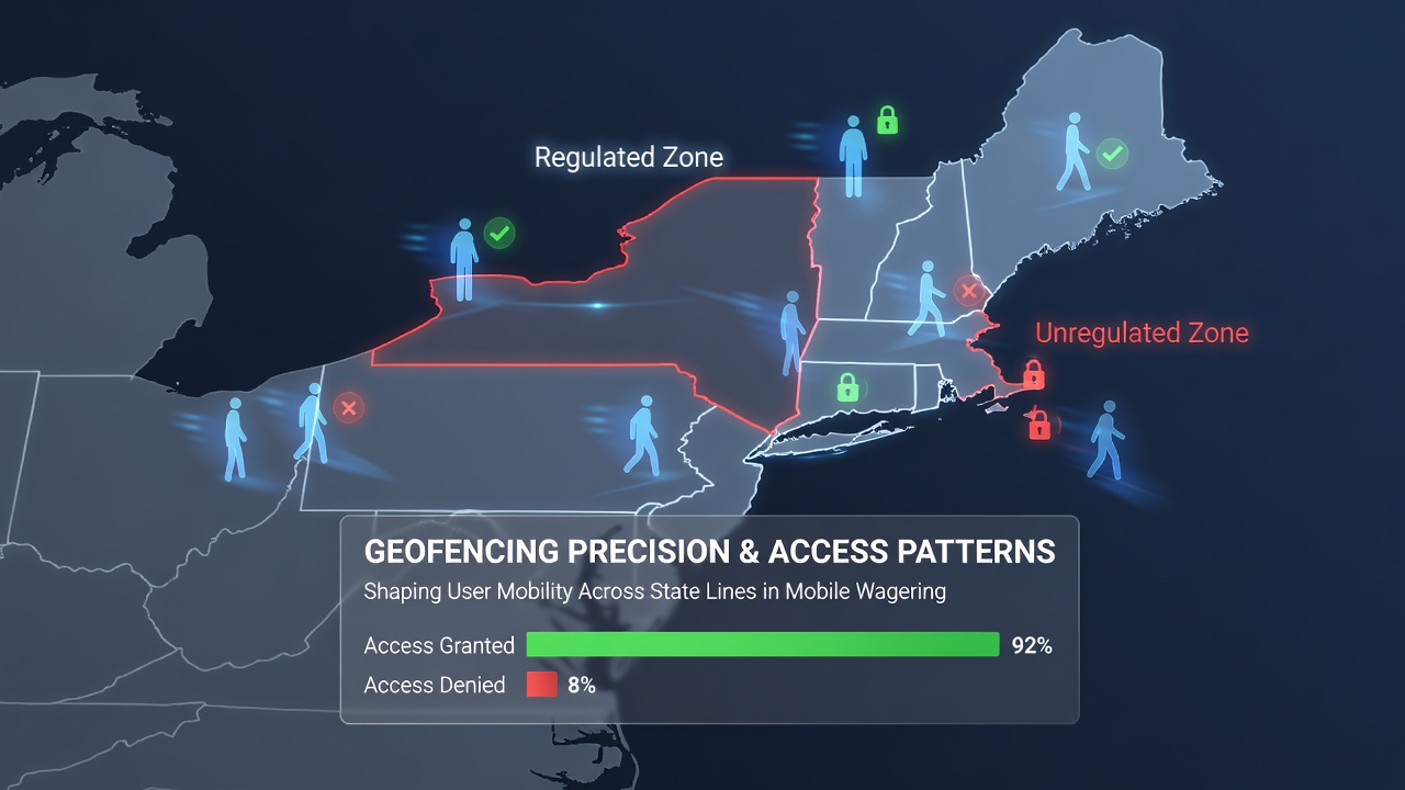 Geofencing technology mapping state boundaries for mobile wagering access control