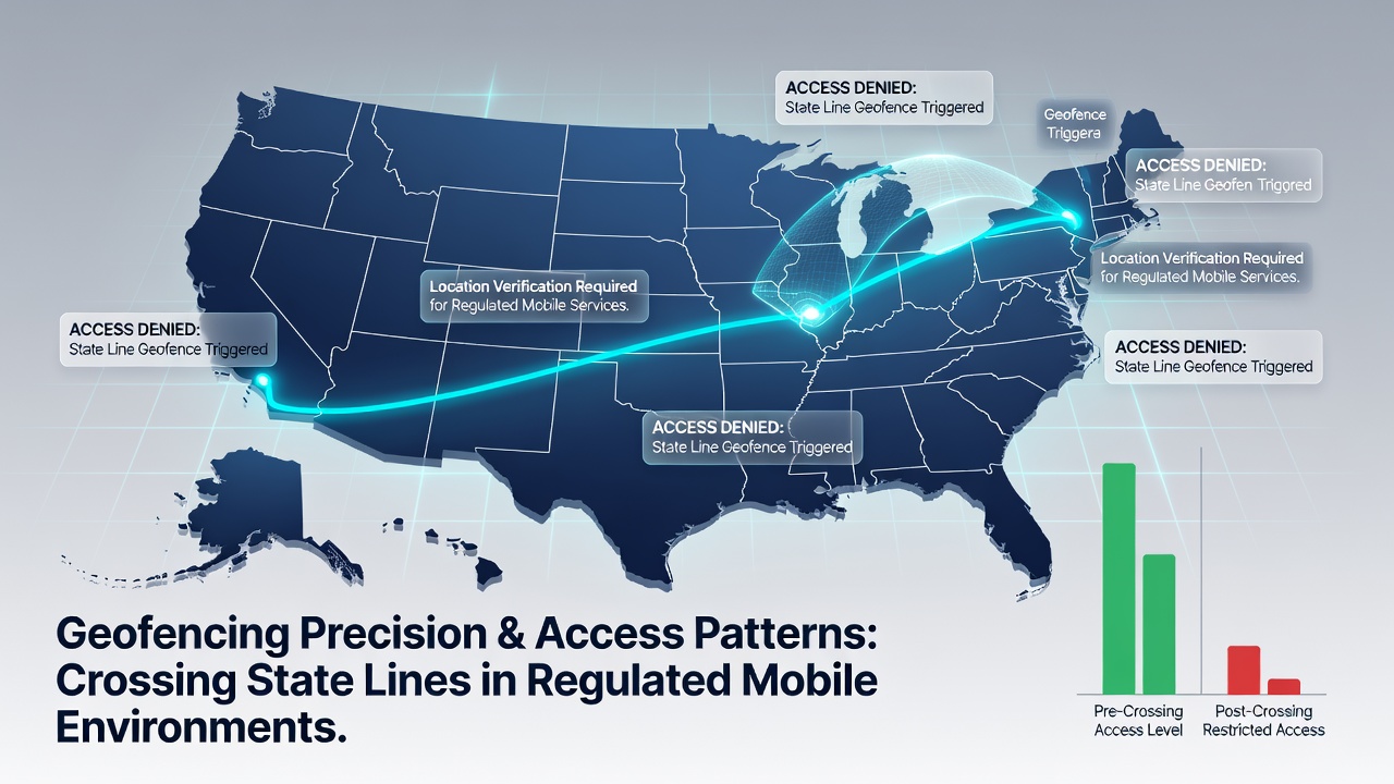 Mobile device interface displaying geofence boundary alerts during interstate travel