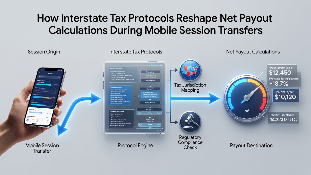 Dashboard view of net payout breakdown with interstate tax deductions highlighted for a mobile wagering transfer