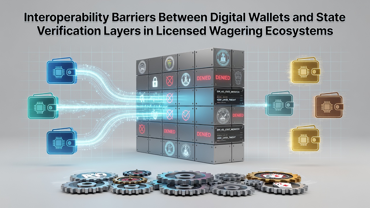Diagram showing digital wallet connections to state verification systems in wagering platforms