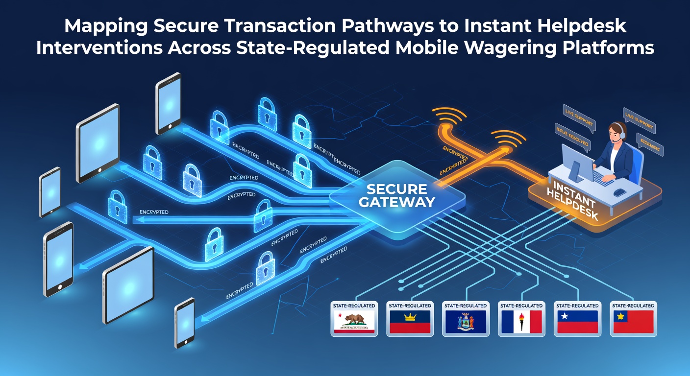 Diagram illustrating secure transaction pathways and automated monitoring systems in mobile wagering applications