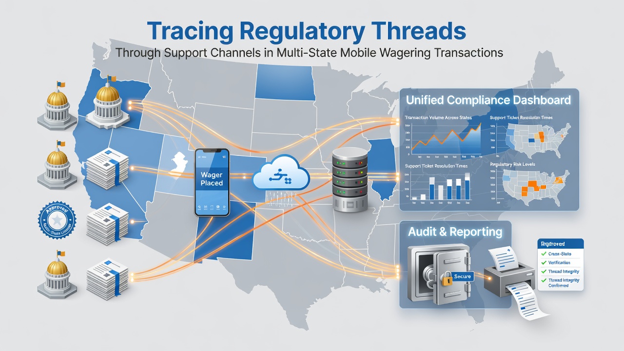 Diagram showing support ticket routing across state regulatory boundaries